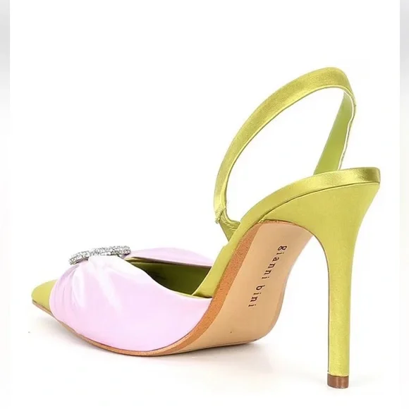 Elegant Lime and Pink Slingback Heels - Picture 3 of 11
